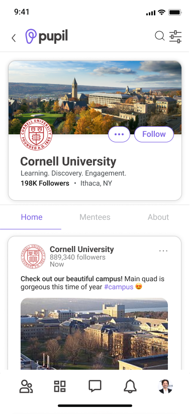 institution profile screen mockup